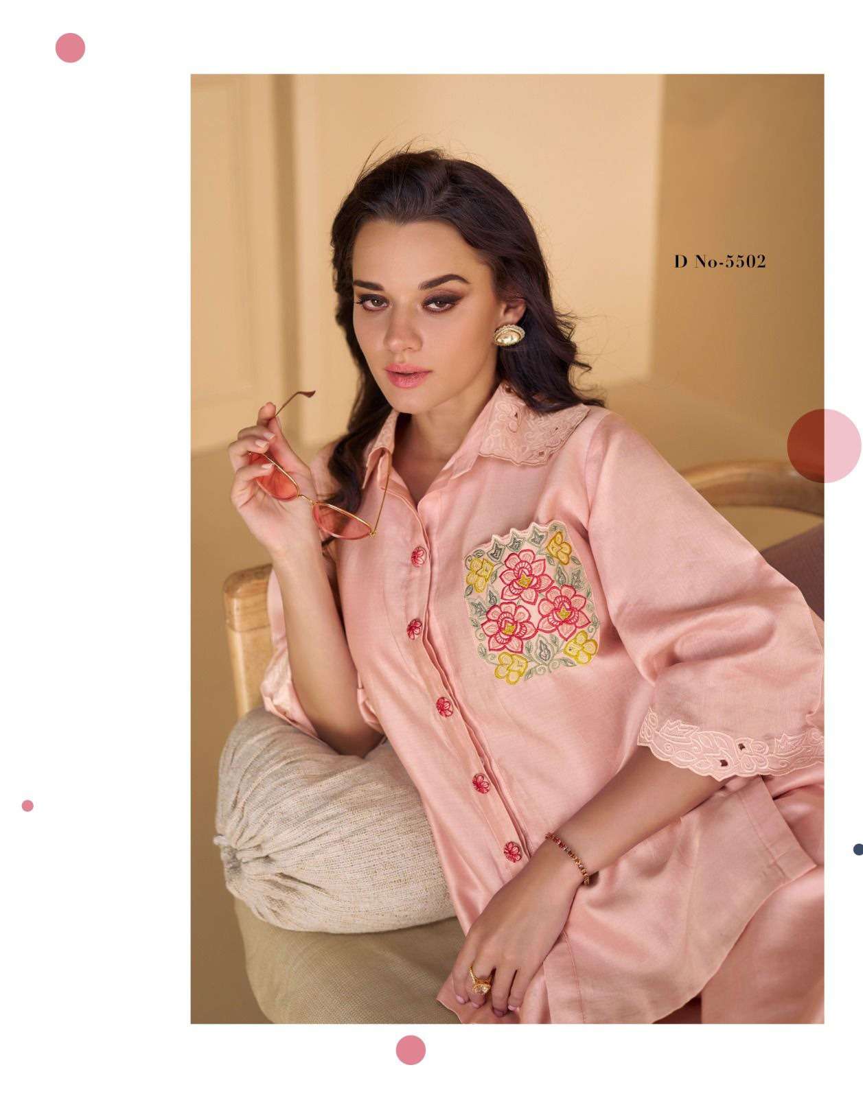 CORAL DESIGN NO-5565 BY SAYURI DESIGNER PURE SILK WESTERN WEAR STYLISH CO-ORD SETS  