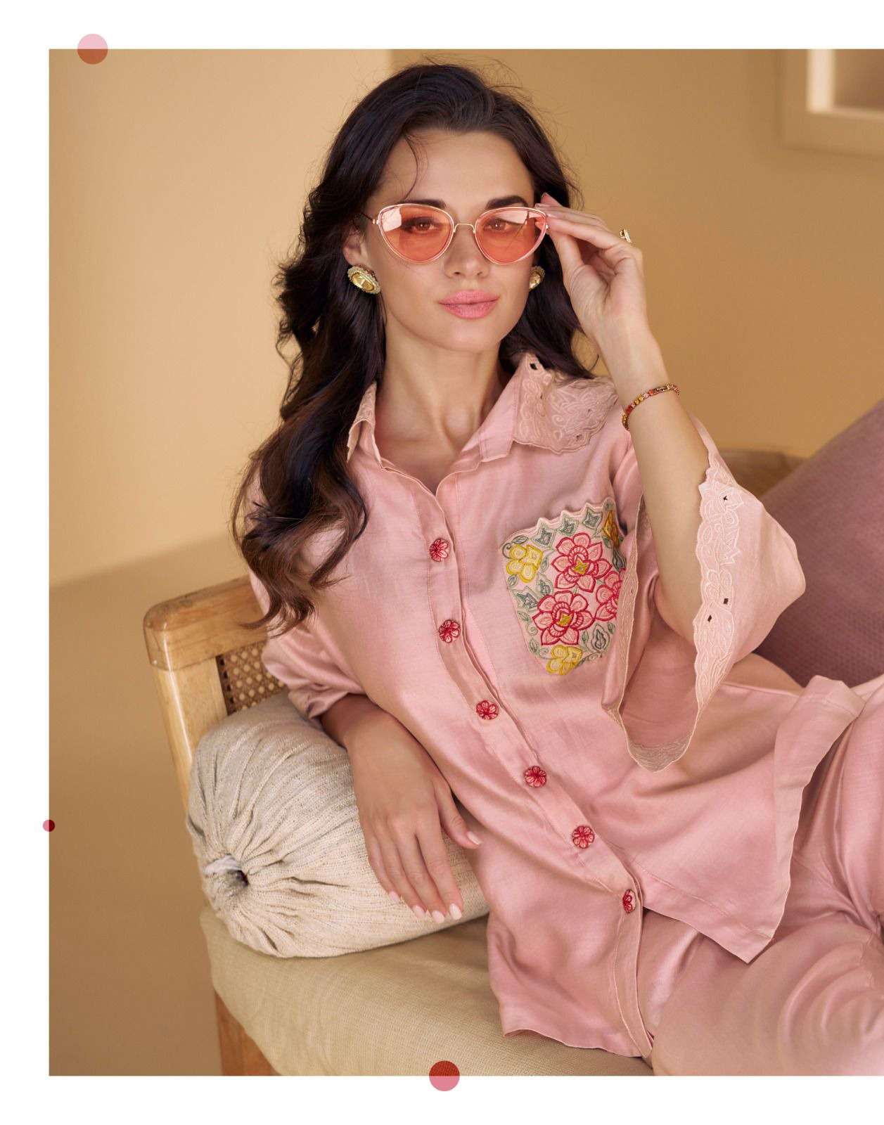 CORAL DESIGN NO-5565 BY SAYURI DESIGNER PURE SILK WESTERN WEAR STYLISH CO-ORD SETS  