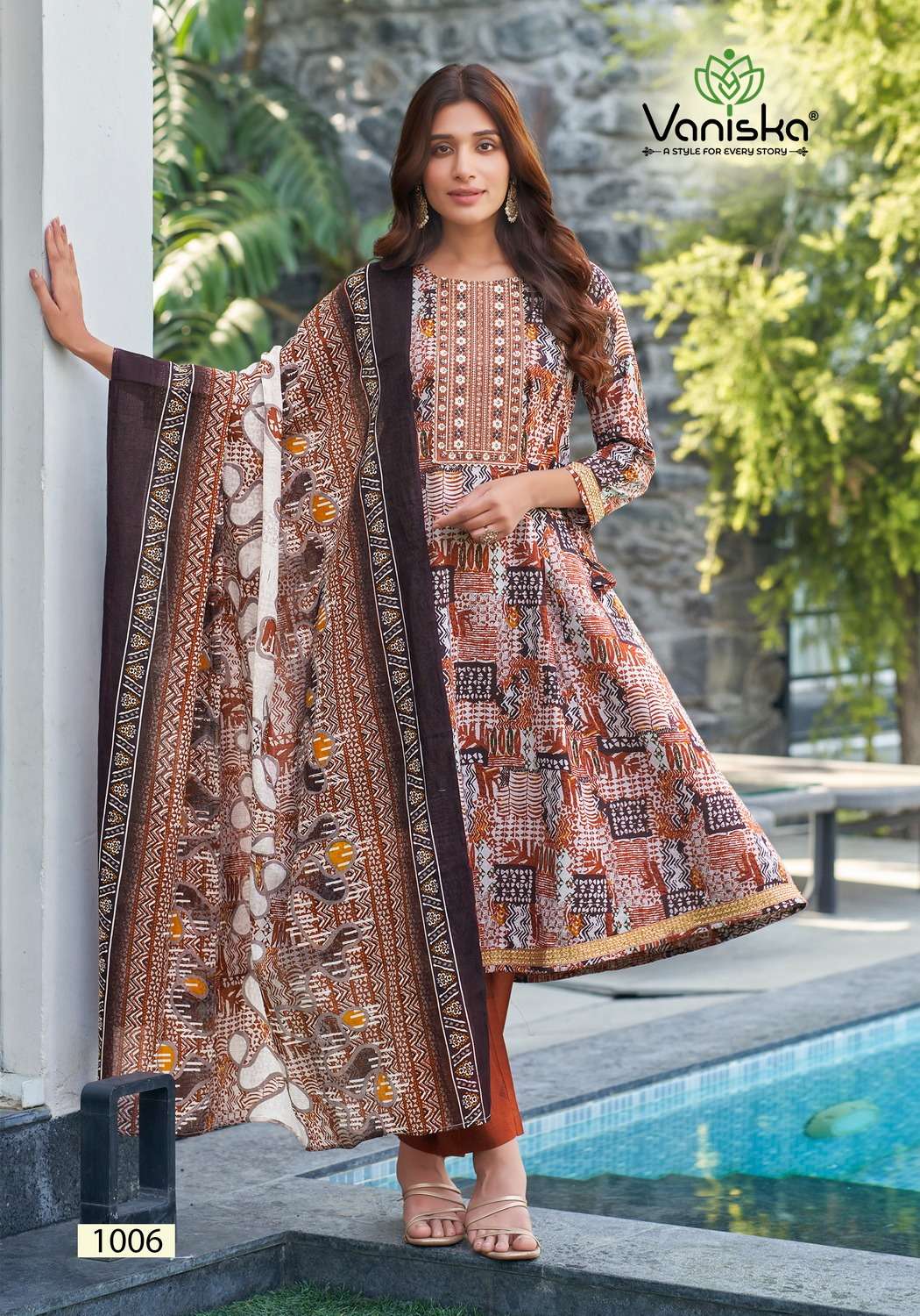 COTTON PLUS VOL-1 BY VANISKA FANCY EMBROIDERY WORK GOWN STYLE KURTI PANT WITH DUPATTA 