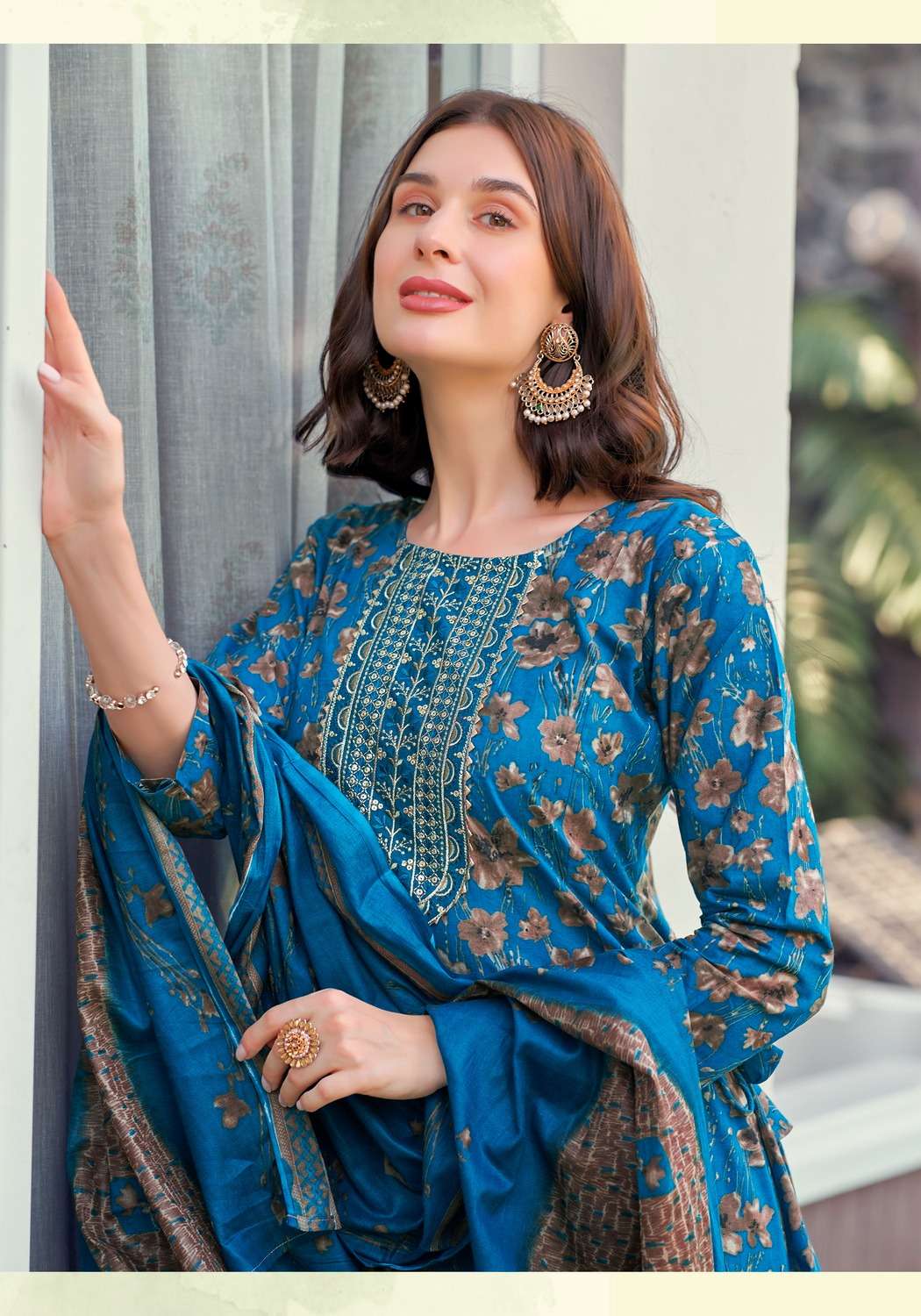 COTTON PLUS VOL-1 BY VANISKA FANCY EMBROIDERY WORK GOWN STYLE KURTI PANT WITH DUPATTA 