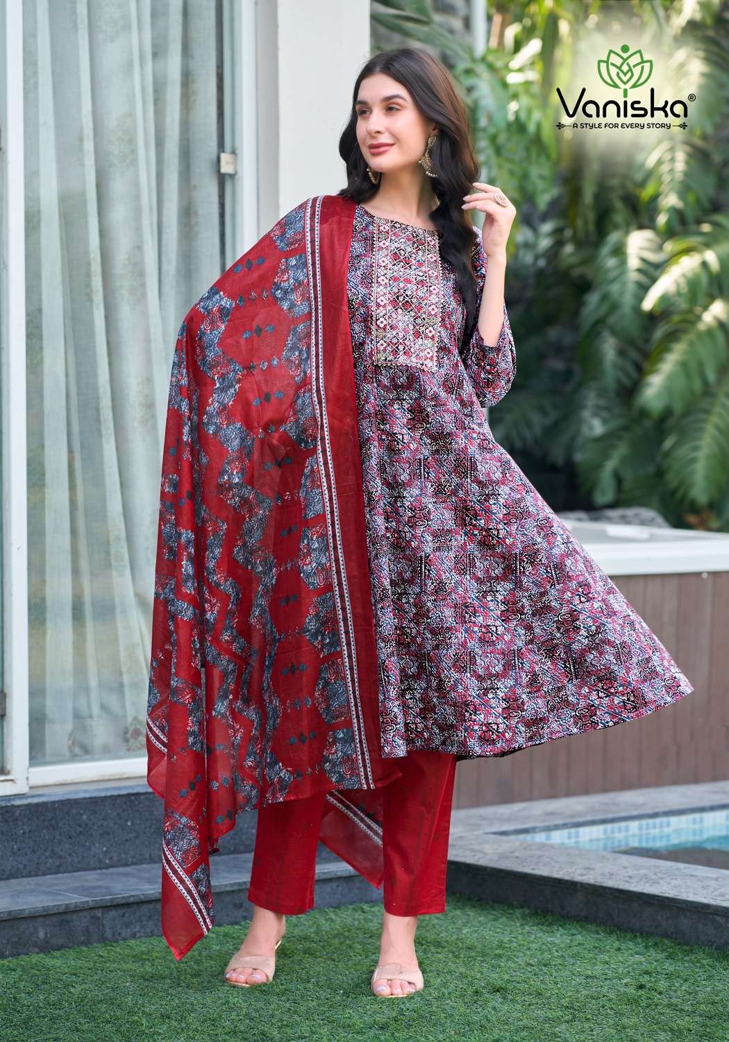 COTTON PLUS VOL-1 BY VANISKA FANCY EMBROIDERY WORK GOWN STYLE KURTI PANT WITH DUPATTA 