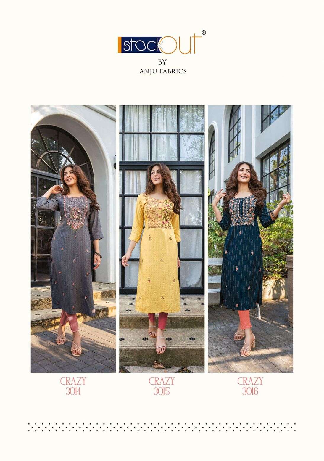 CRAZY VOL-5 BY ANJU FABRICS KATHA WITH HEAVY KNOT WORK CASUAL WEAR KURTI 