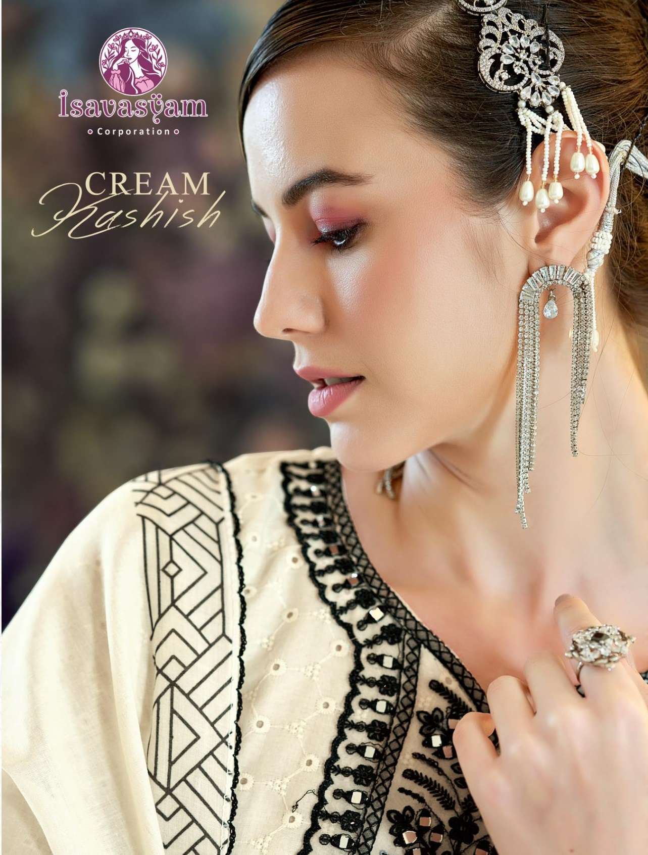 CREAM KASHISH BY ISAVASYAM COTTON FABRIC FULL CHIKAN WORK DESIGNER NECK HANDWORK LUXURY FESTIVAL COLLECTION 