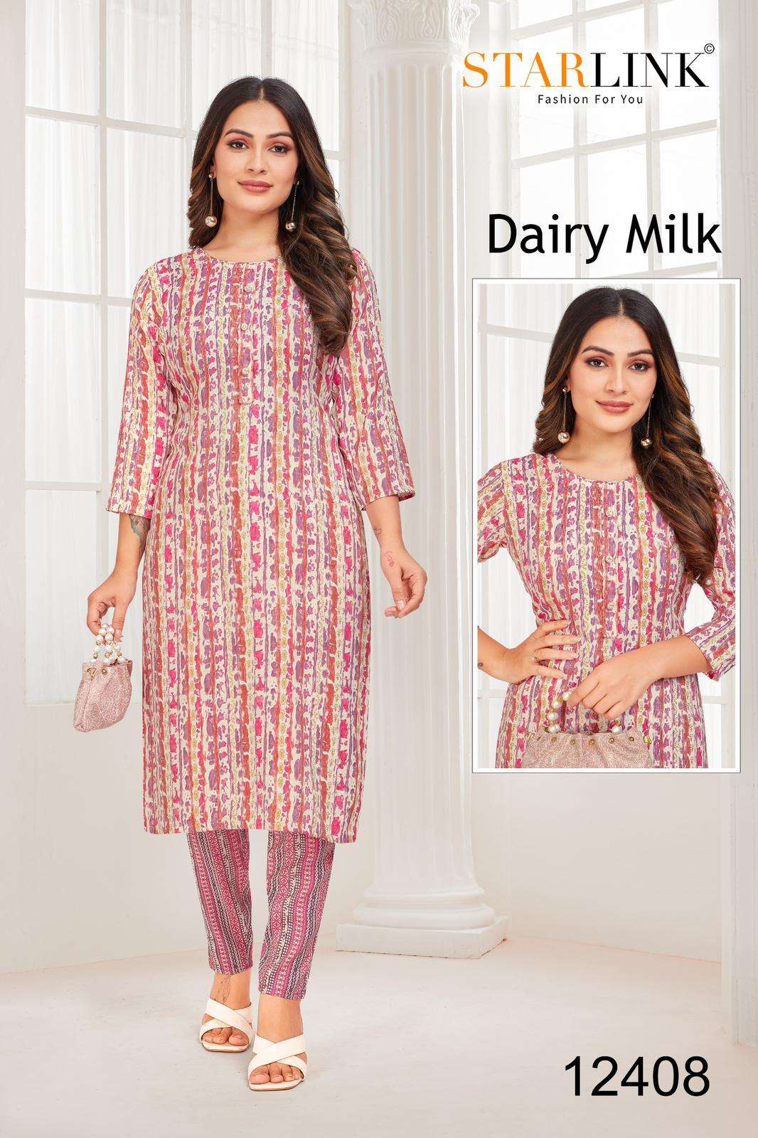 DAIRY MILK BY STARLINK RAYON TONE PRINT PRINTED COLOURFUL KURTI 