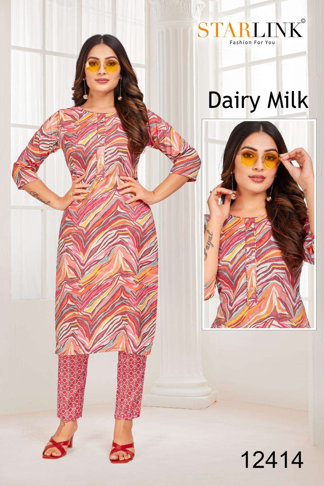 DAIRY MILK BY STARLINK RAYON TONE PRINT PRINTED COLOURFUL KURTI 