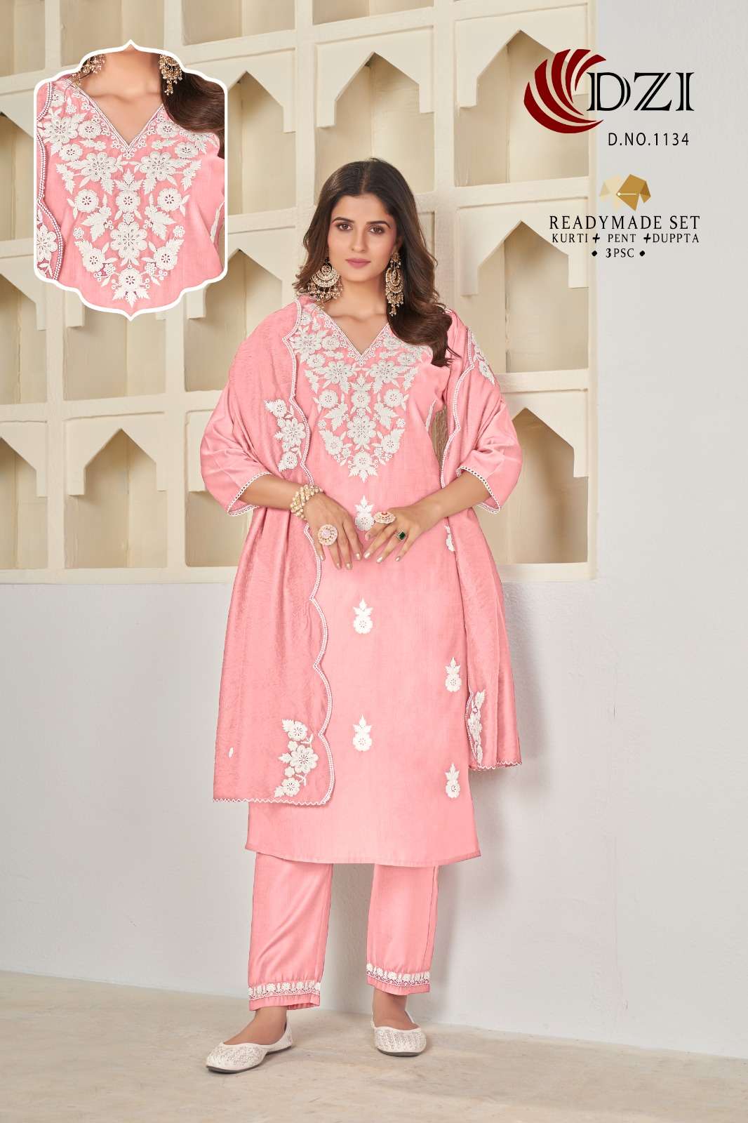 DESIGN NO.-1134-1135-1136 BY DZI DELUXE VISCOSE COTTON INNER EMBROIDERY WORK KURTI PANT WITH DUPATTA 
