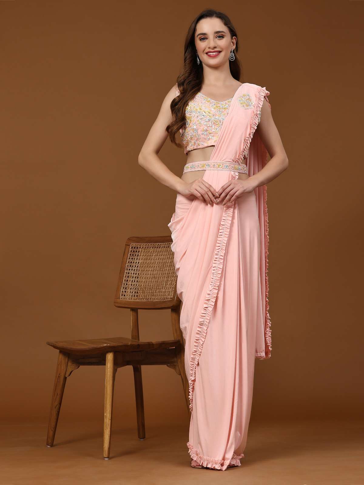 DESIGN NO-101888 BY TEXOFAB EMBROIDERY WORK FRILLED BORDER WITH HANDWORK BELT SAREES 