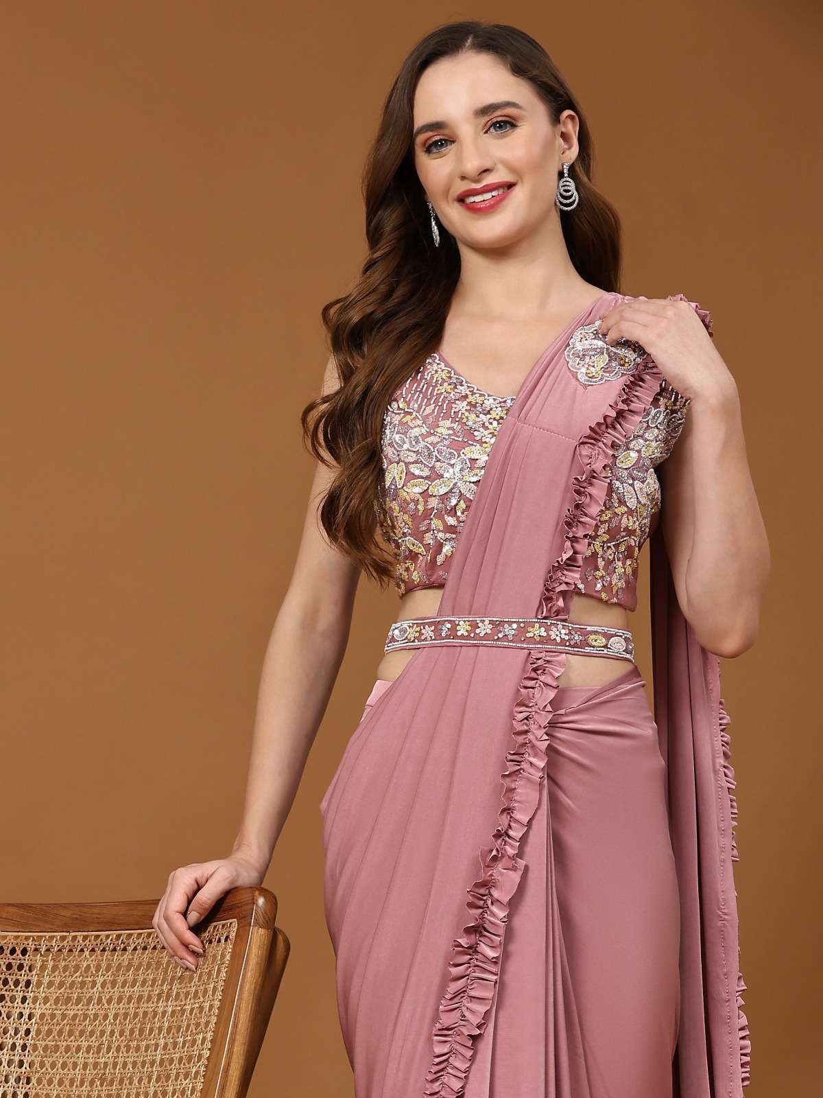 DESIGN NO-101888 BY TEXOFAB EMBROIDERY WORK FRILLED BORDER WITH HANDWORK BELT SAREES 