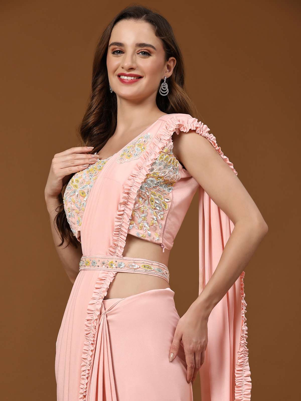 DESIGN NO-101888 BY TEXOFAB EMBROIDERY WORK FRILLED BORDER WITH HANDWORK BELT SAREES 