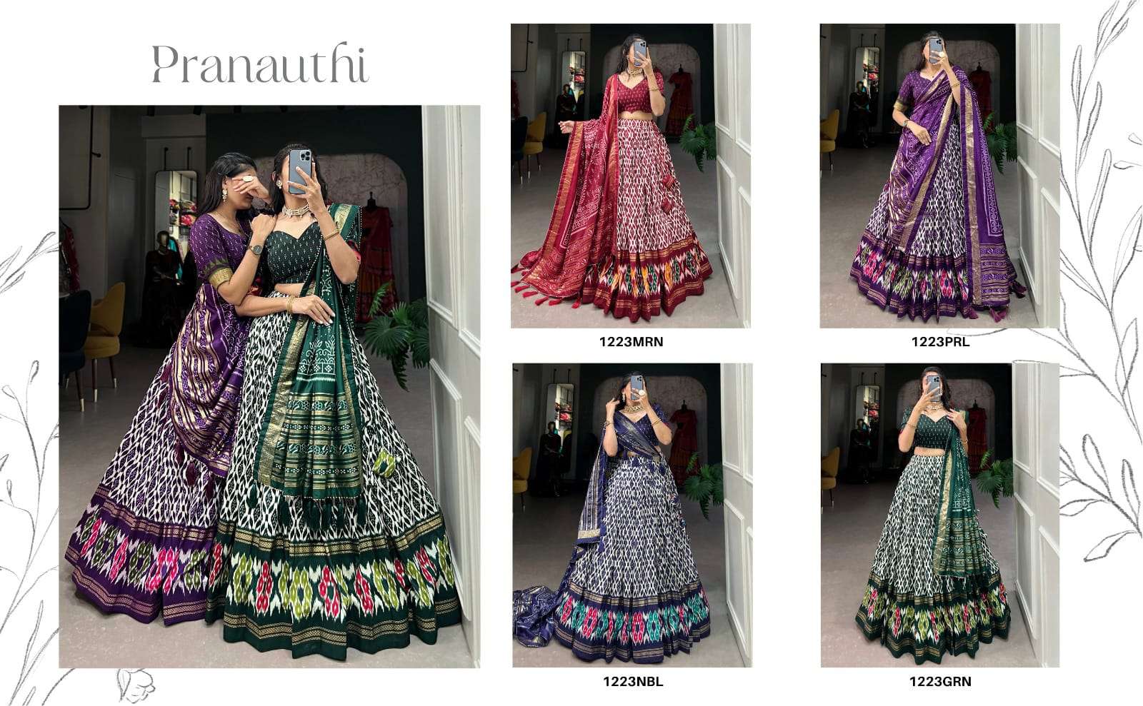 DESIGN NO- 1223 BY PRANAUTHI IKKAT PRINT FOIL WORK GOTTA PATTI LACE BORDER LEHENGA 