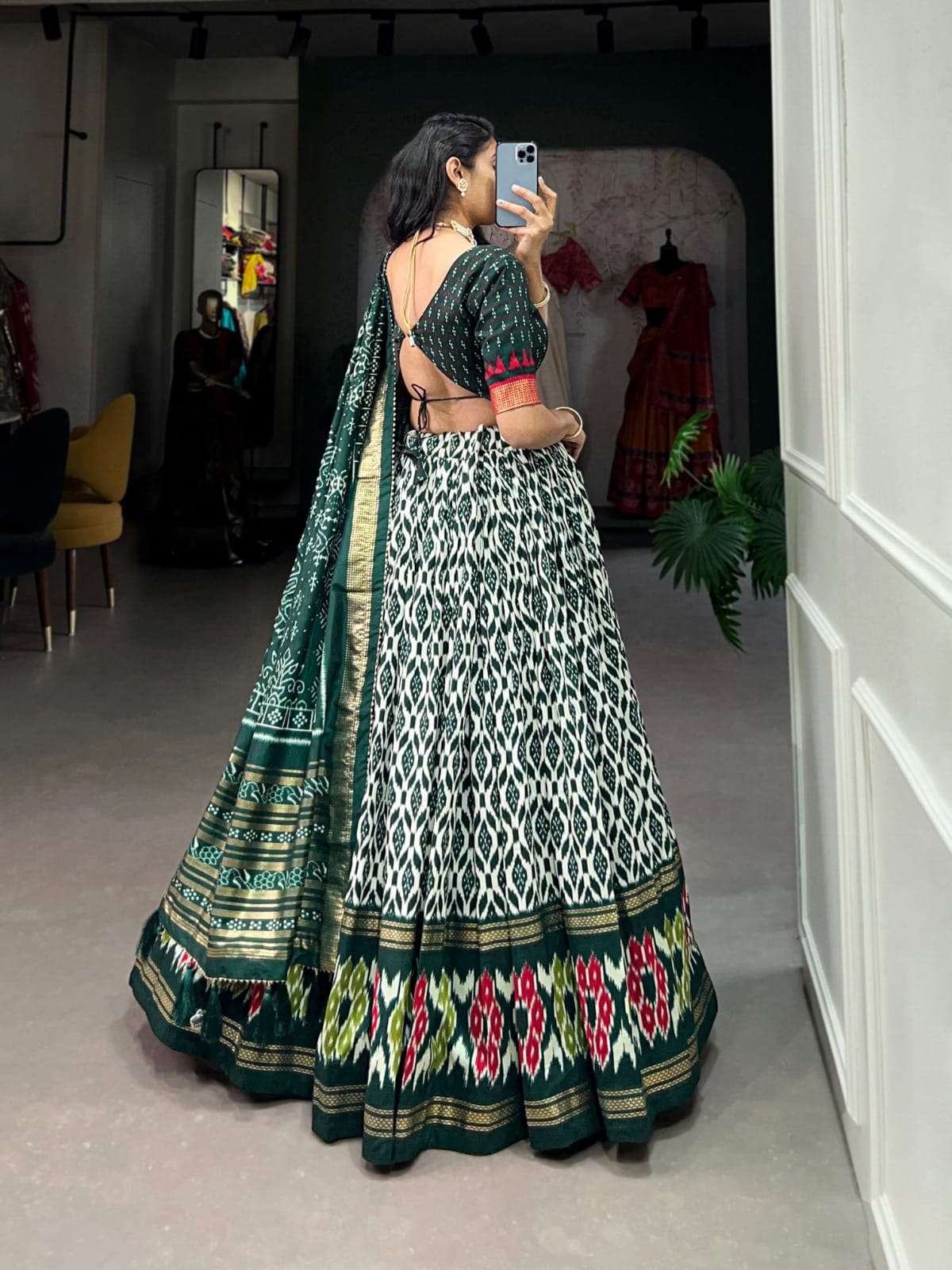 DESIGN NO- 1223 BY PRANAUTHI IKKAT PRINT FOIL WORK GOTTA PATTI LACE BORDER LEHENGA 