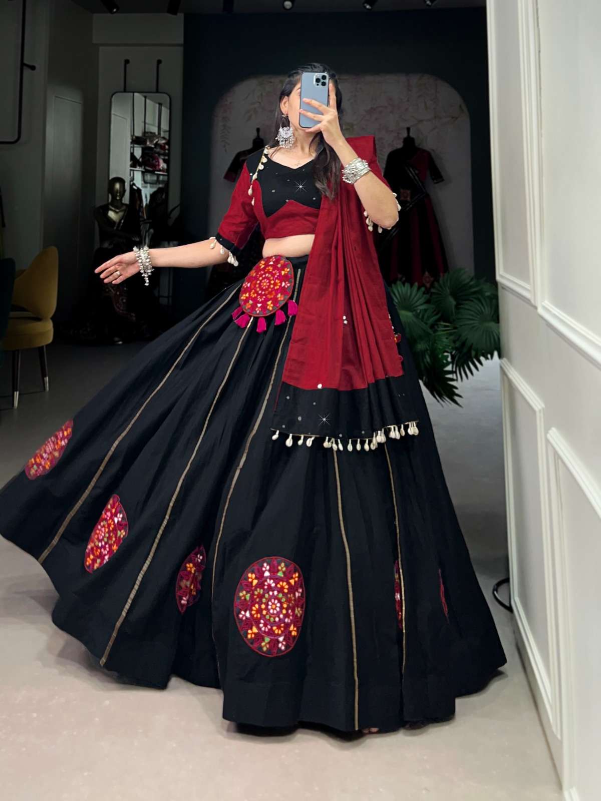 DESIGN NO- 1603 BLK BY TEXOFAB PURE COTTON GAMTHI PATCH WORK CHANIYA CHOLI WITH DUPATTA 