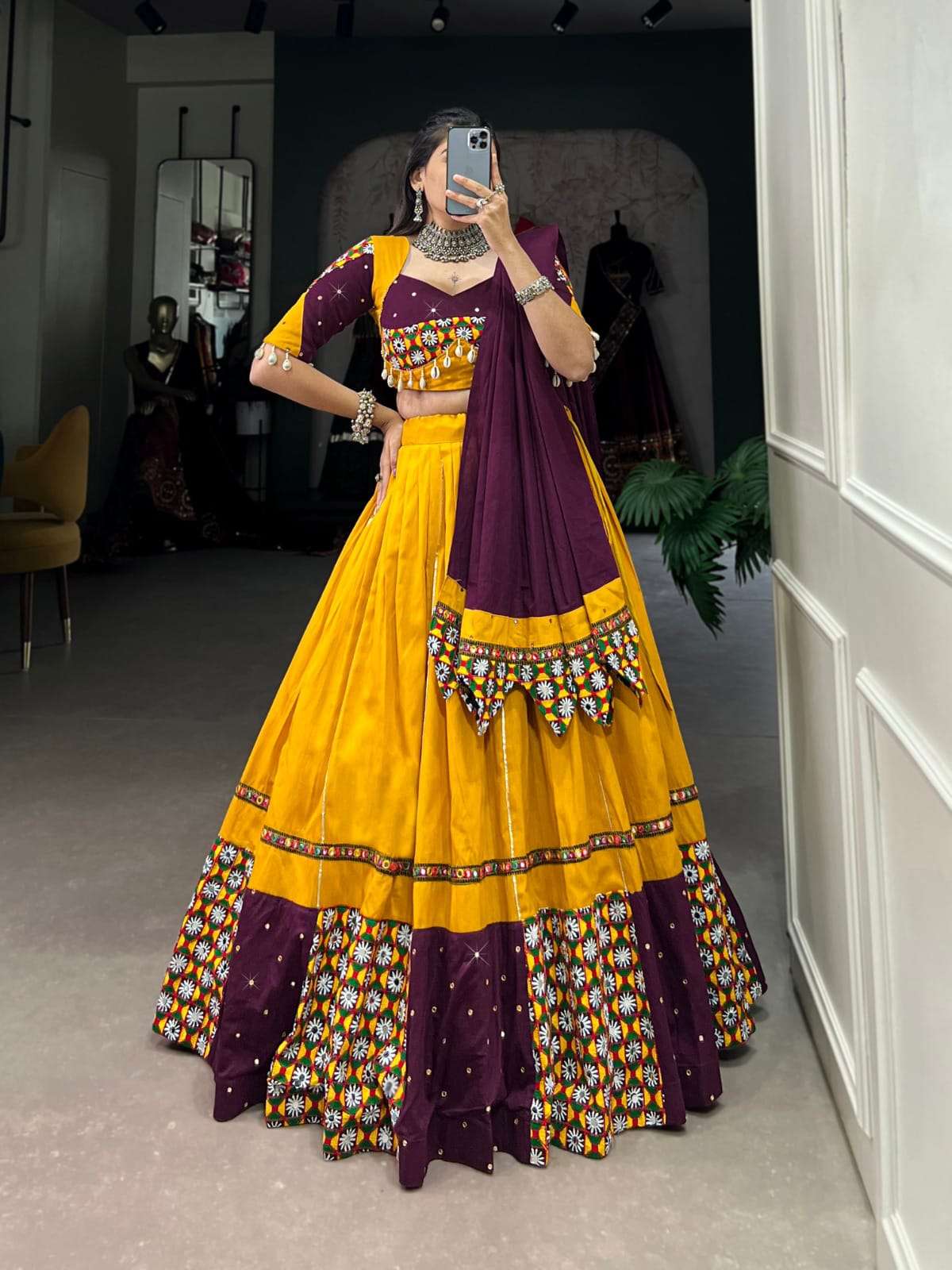 DESIGN NO- 1625 MST BY TEXOFAB PURE COTTON MIRROR & GAMTHI WORK LEHENGA BLOUSE WITH DUPATTA 