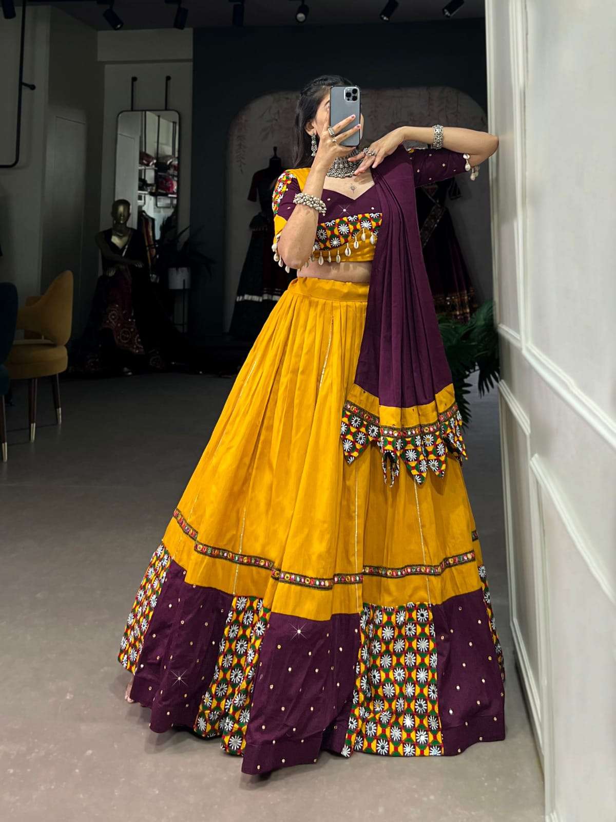 DESIGN NO- 1625 MST BY TEXOFAB PURE COTTON MIRROR & GAMTHI WORK LEHENGA BLOUSE WITH DUPATTA 