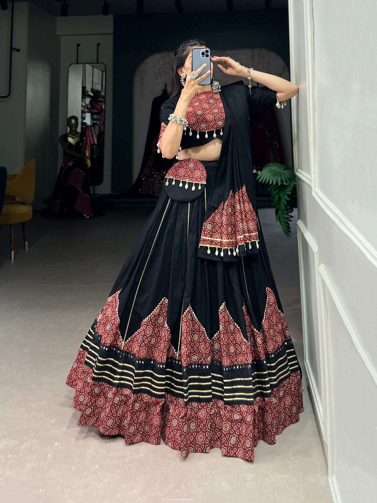 DESIGN NO- 1671 BLK BY TEXOFAB BLACK COLOUR PURE COTTON NAVRATRI SPECIAL CHANIYA CHOLI 