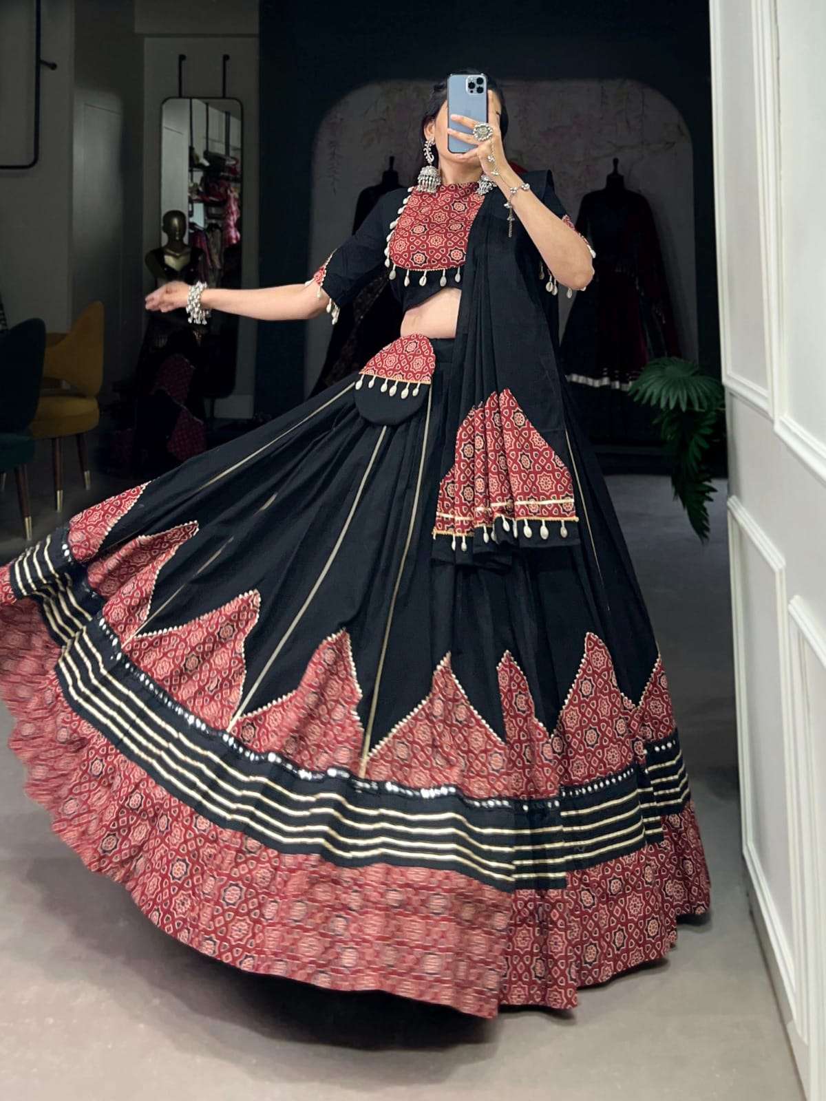 DESIGN NO- 1671 BLK BY TEXOFAB BLACK COLOUR PURE COTTON NAVRATRI SPECIAL CHANIYA CHOLI 