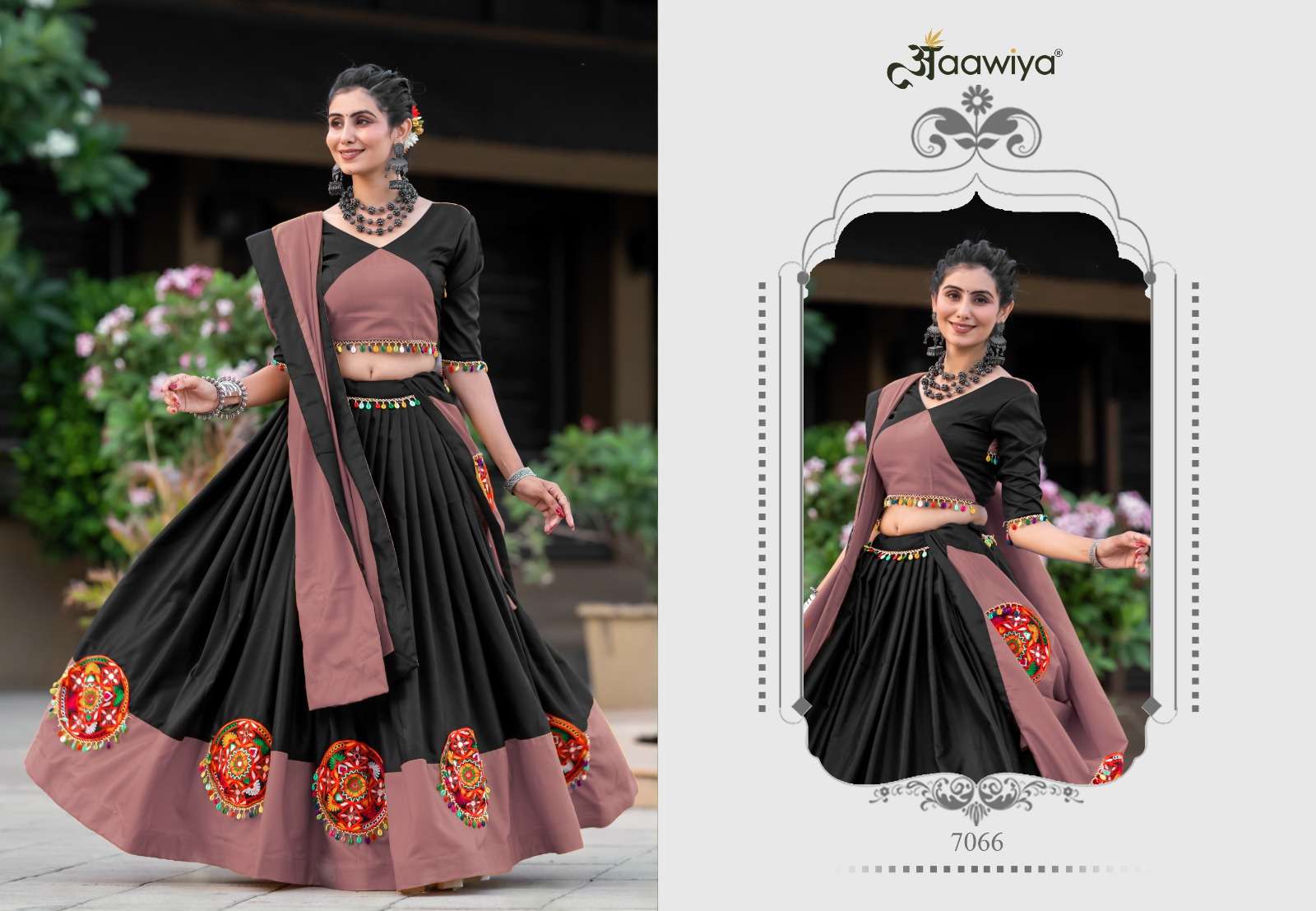 DESIGN NO-7066 B BY AAWIYA PURE COTTON GAMTHI MIRROR WORK NAVRATRI SPECIAL LEHENGA