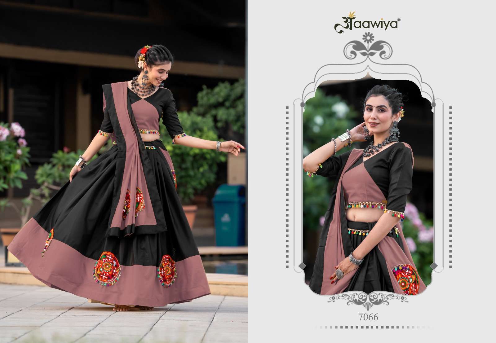 DESIGN NO-7066 B BY AAWIYA PURE COTTON GAMTHI MIRROR WORK NAVRATRI SPECIAL LEHENGA