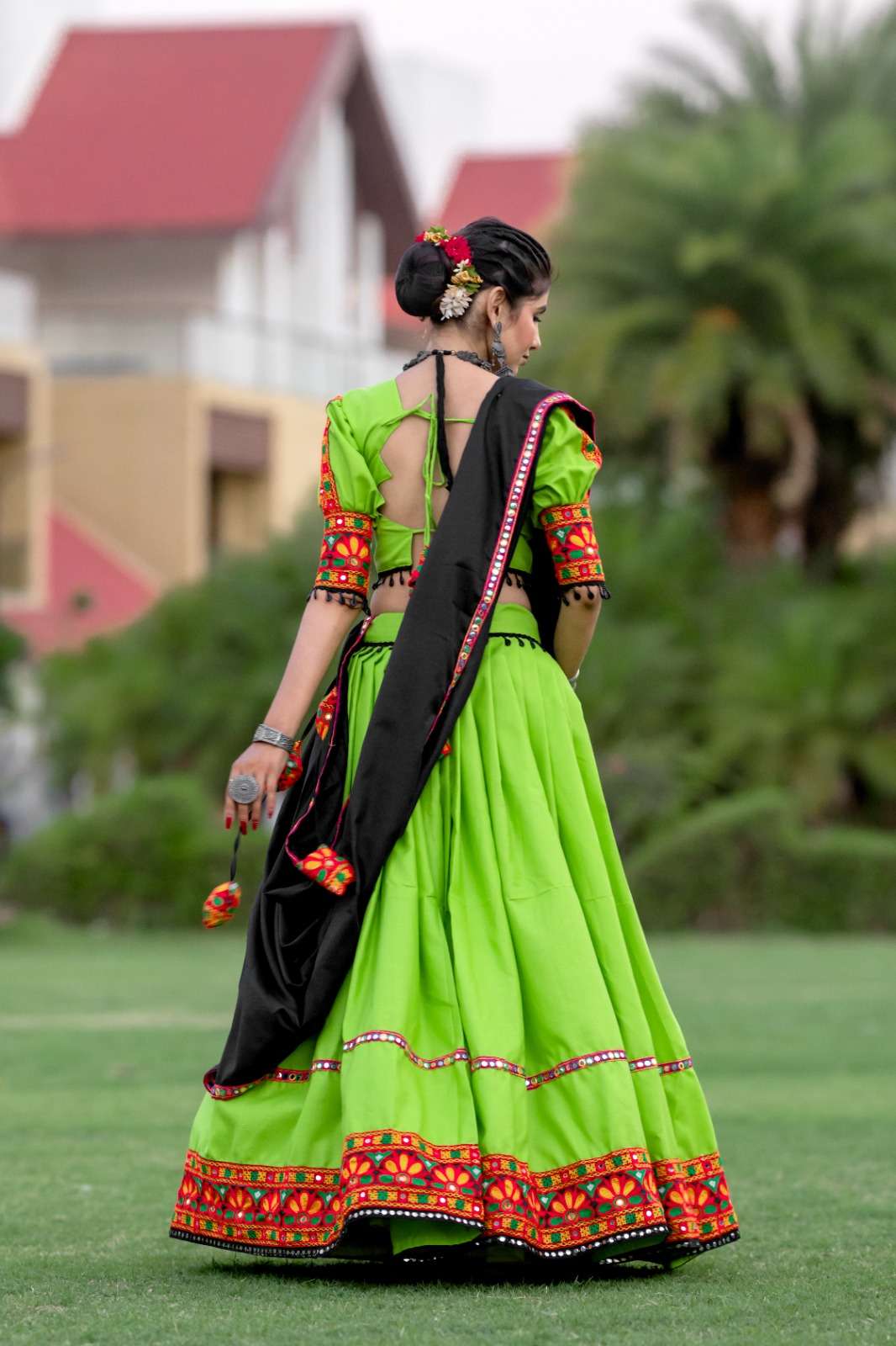 DESIGN NO-7067 BY AAWIYA PARROT GREEN COLOUR NAVRATRI SPECIAL LEHENGA BLOUSE WITH DUPATTA 