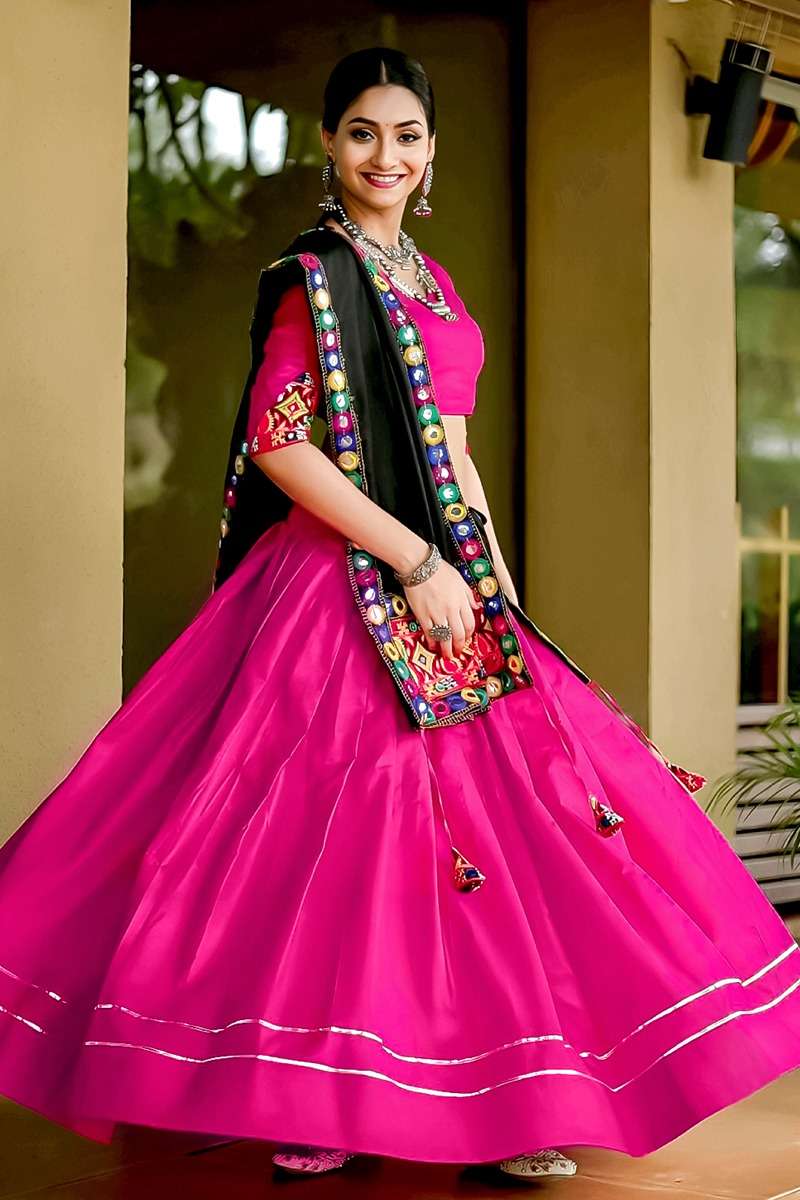 DESIGN NO. 7070 BY AAWIYA PINK COLOUR LEHENGA BLOUSE WITH BLACK COLOUR DUPATTA EMBROIDERY GAMTHI MIRROR WORK 