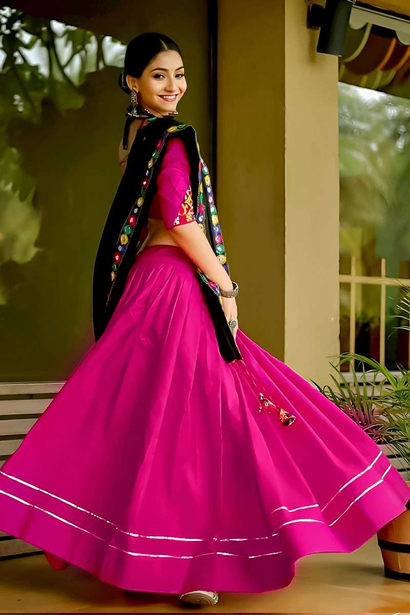 DESIGN NO. 7070 BY AAWIYA PINK COLOUR LEHENGA BLOUSE WITH BLACK COLOUR DUPATTA EMBROIDERY GAMTHI MIRROR WORK 