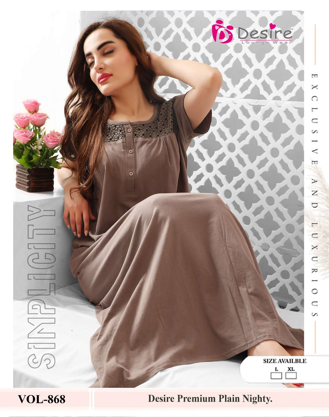 DESIGN NO- 868 BY DESIRE PLAIN CLASSY COMFORTABLE NIGHTY FOR WOMEN 