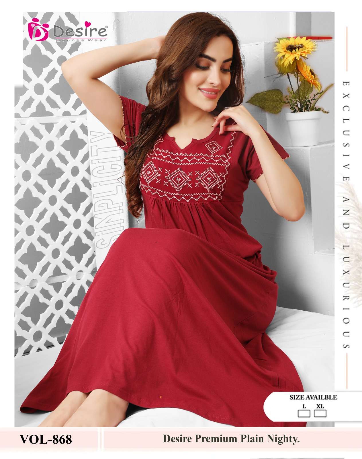 DESIGN NO- 868 BY DESIRE PLAIN CLASSY COMFORTABLE NIGHTY FOR WOMEN 