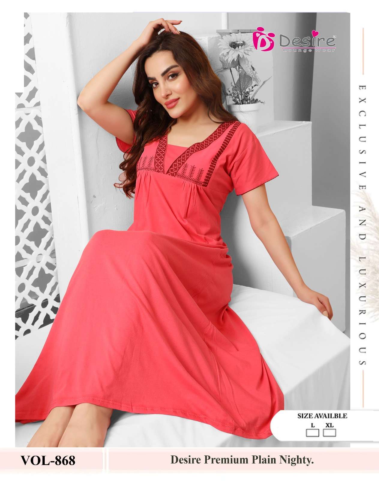 DESIGN NO- 868 BY DESIRE PLAIN CLASSY COMFORTABLE NIGHTY FOR WOMEN 