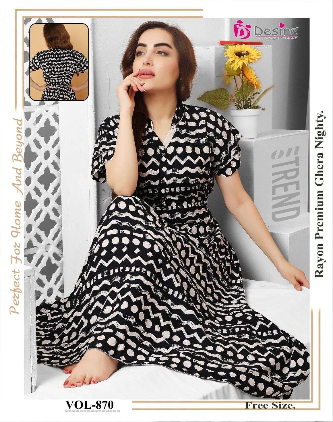 DESIGN NO-869 TO 873 BY DESIRE PREMIUM RAYON NIGHT WEAR GHERA NIGHTY 