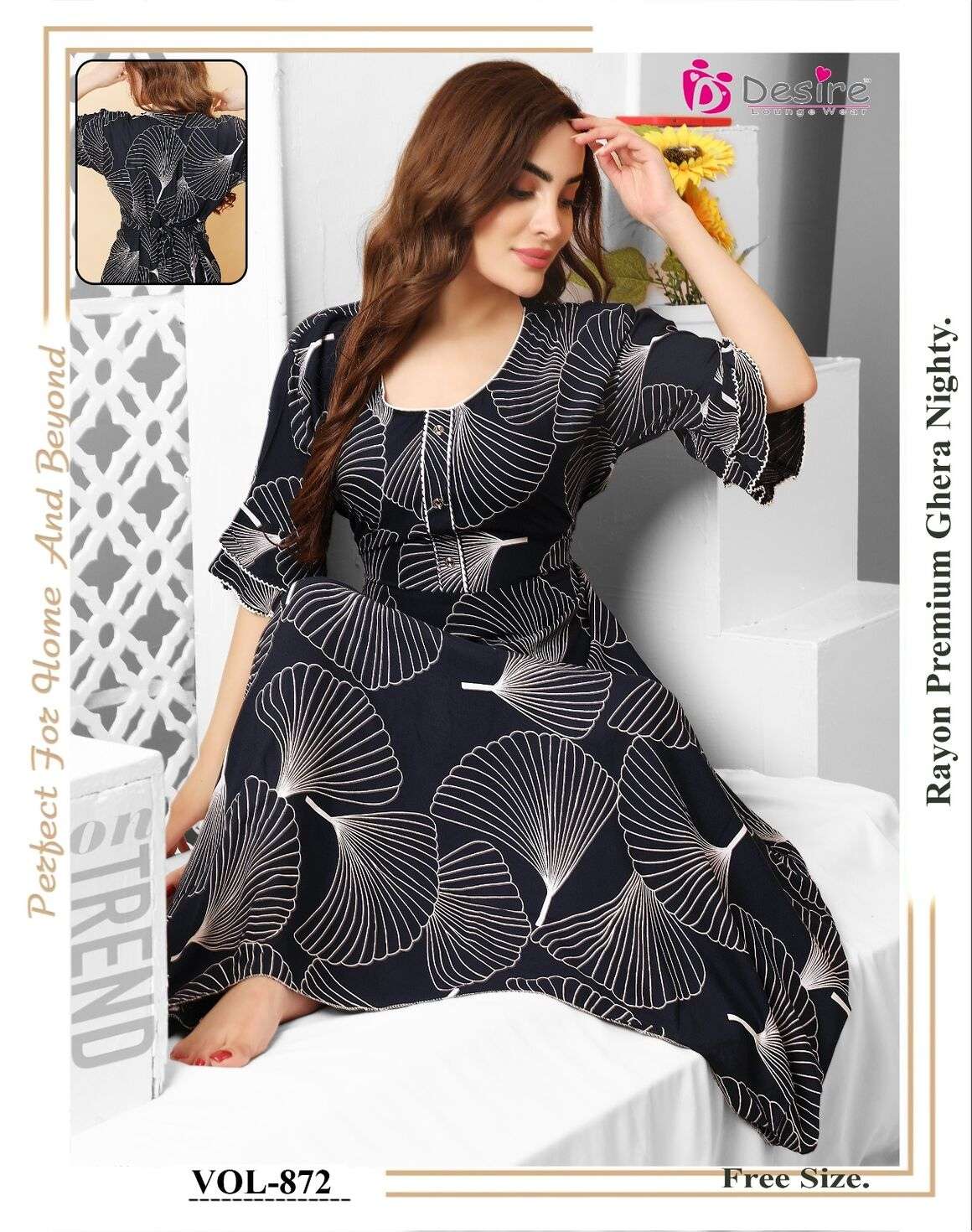 DESIGN NO-869 TO 873 BY DESIRE PREMIUM RAYON NIGHT WEAR GHERA NIGHTY 