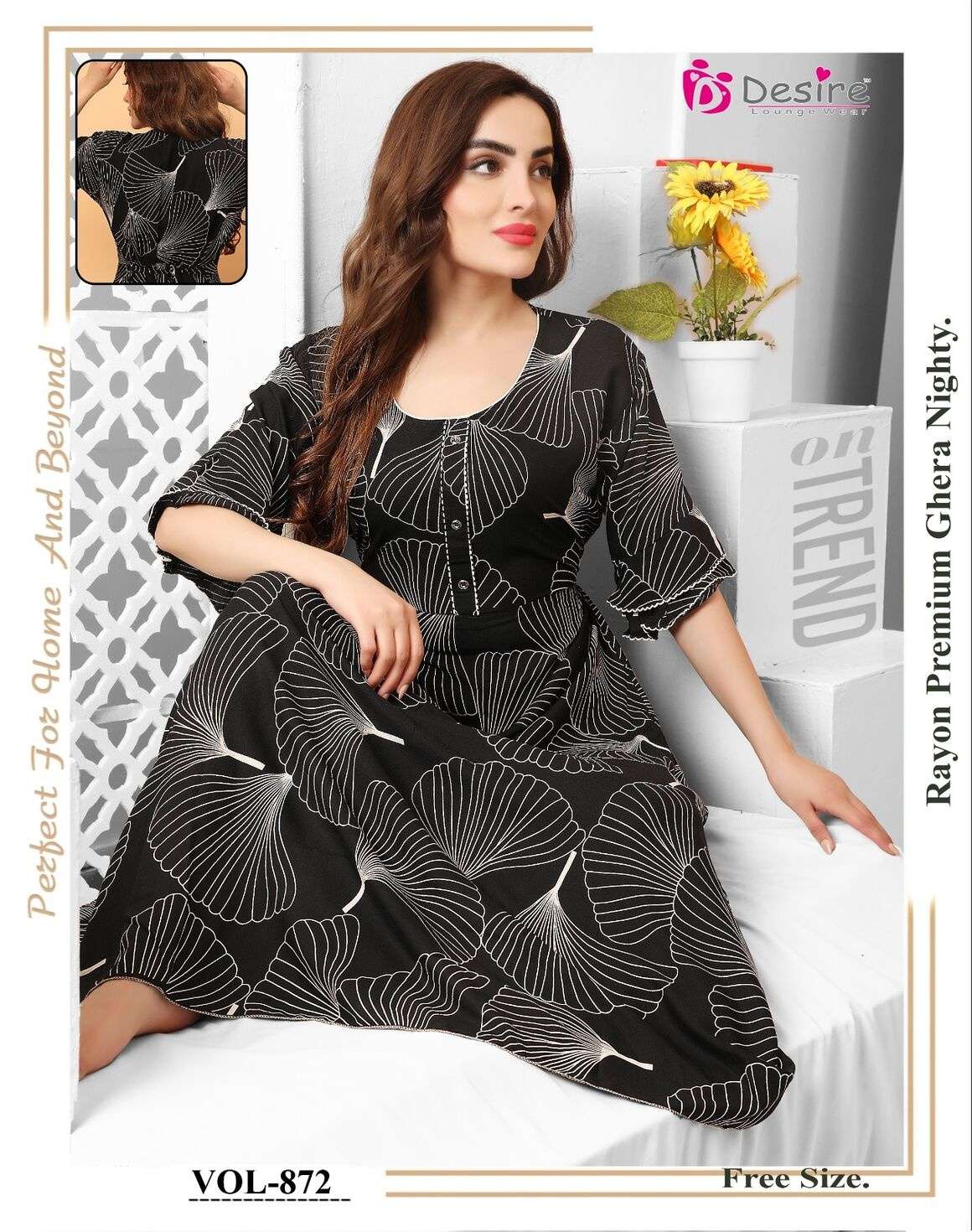 DESIGN NO-869 TO 873 BY DESIRE PREMIUM RAYON NIGHT WEAR GHERA NIGHTY 