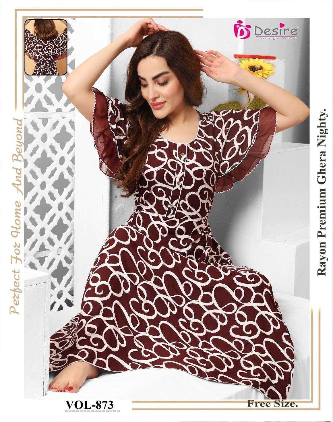 DESIGN NO-869 TO 873 BY DESIRE PREMIUM RAYON NIGHT WEAR GHERA NIGHTY 