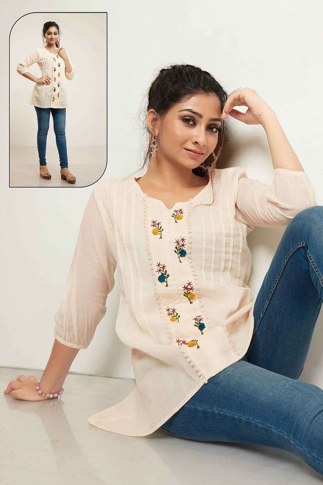 DESIGN NO-890-B SERIES BY TEXOFAB COTTON GREY WITH BEAUTIFUL HANDWORK STYLISH TOP 