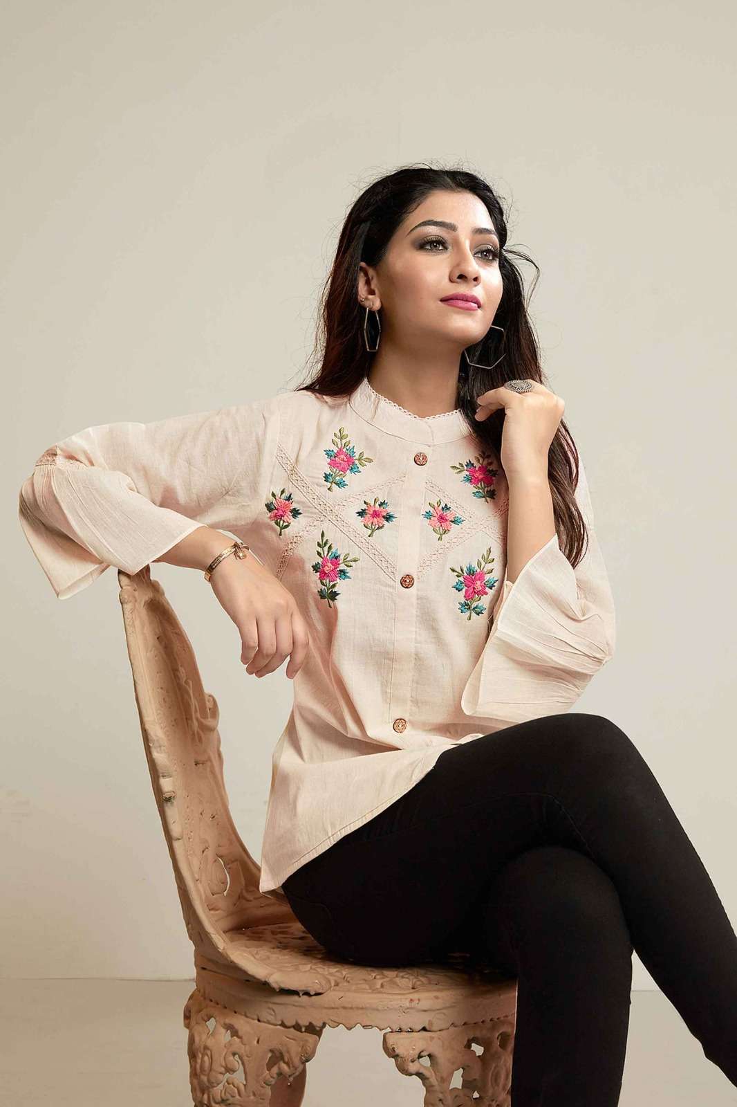 DESIGN NO-890-C SERIES BY TEXOFAB COTTON GREY WITH BEAUTIFUL HANDWORK STYLISH TOP 