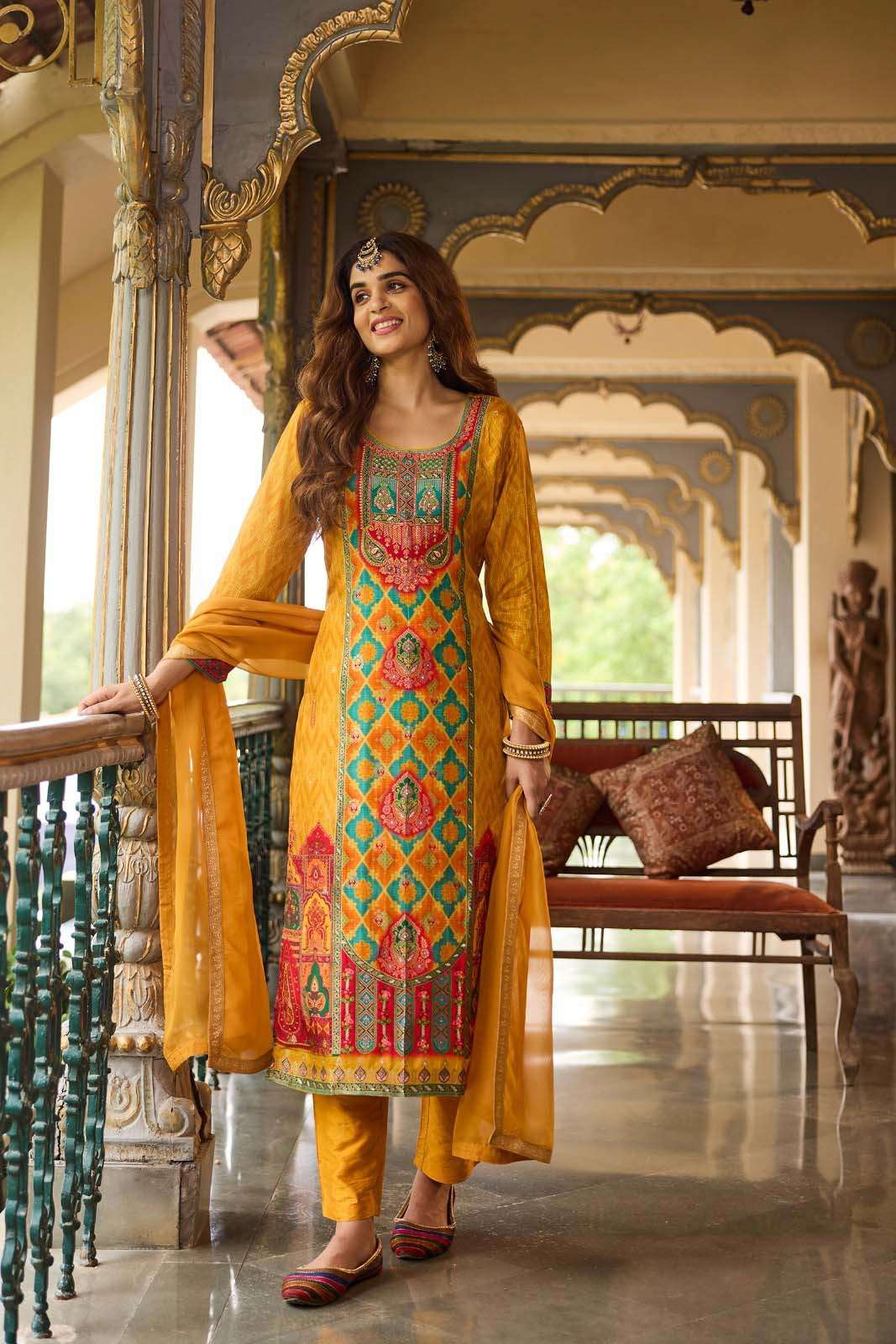 DESIGN NO-9324 BY ANJU FABRICS RUSSIAN SILK POSITION PRINT WITH HAND HIGHLIGHT WORK 