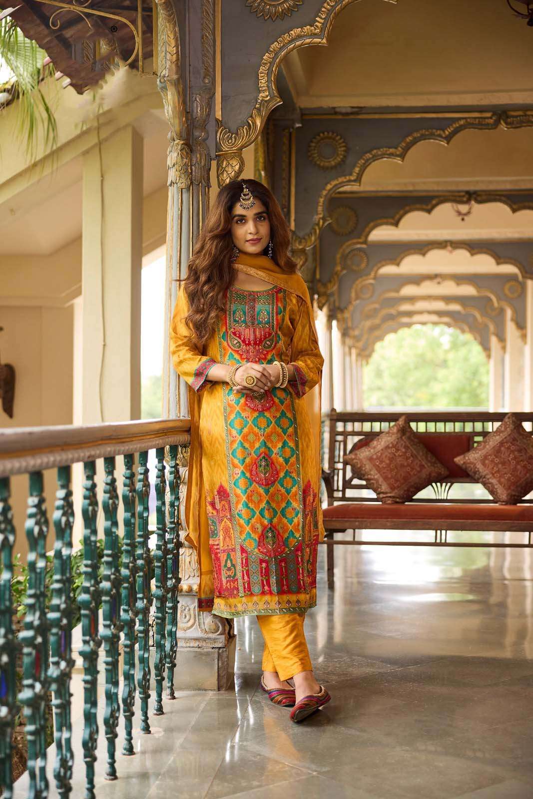 DESIGN NO-9324 BY ANJU FABRICS RUSSIAN SILK POSITION PRINT WITH HAND HIGHLIGHT WORK 