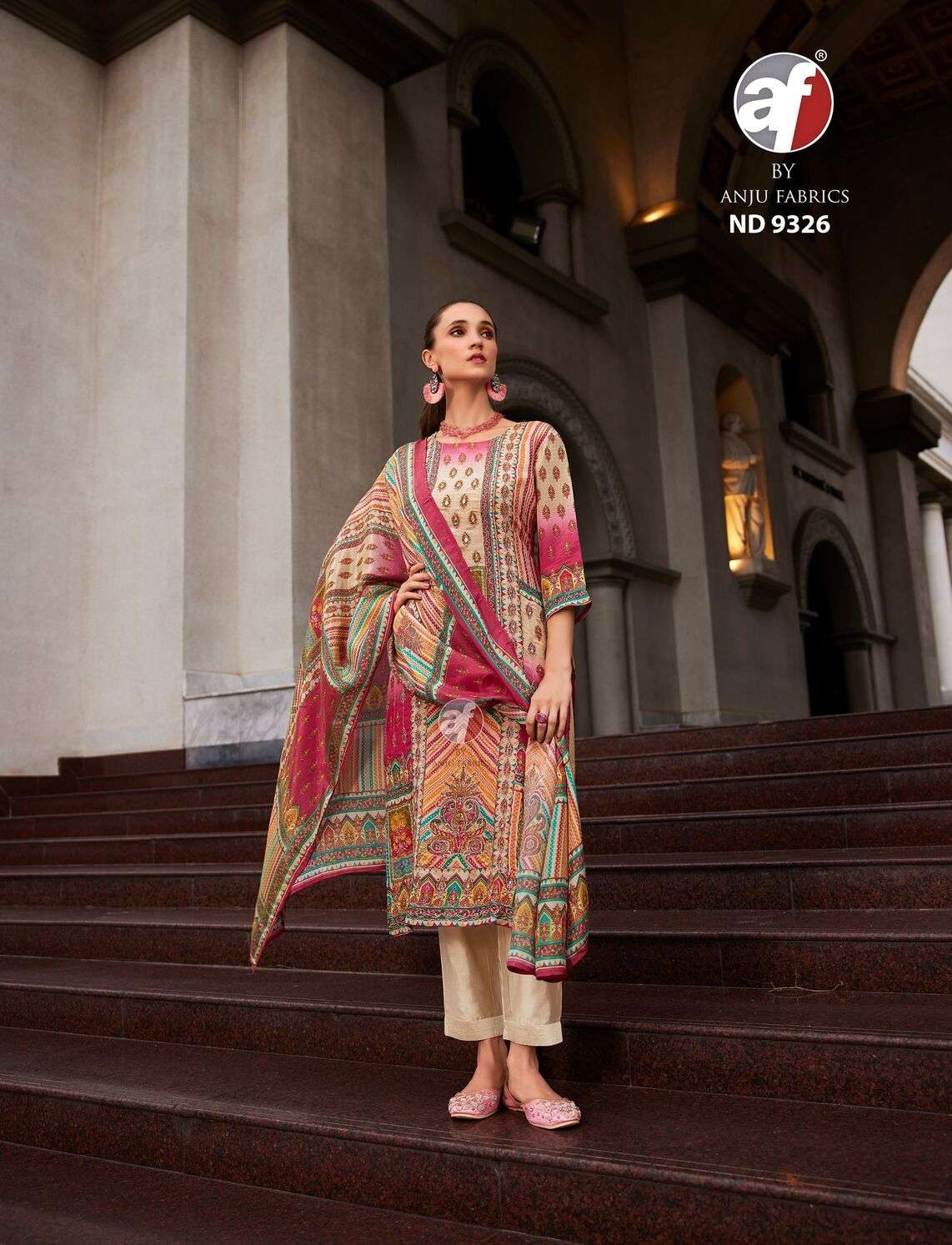 DESIGN NO-9326 BY ANJU FABRICS POSITION PRINT WITH HANDWORK KURTI PANT WITH DUPATTA 