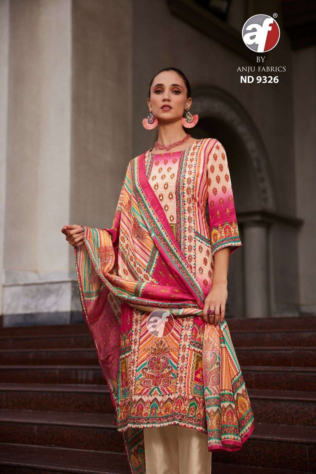 DESIGN NO-9326 BY ANJU FABRICS POSITION PRINT WITH HANDWORK KURTI PANT WITH DUPATTA 