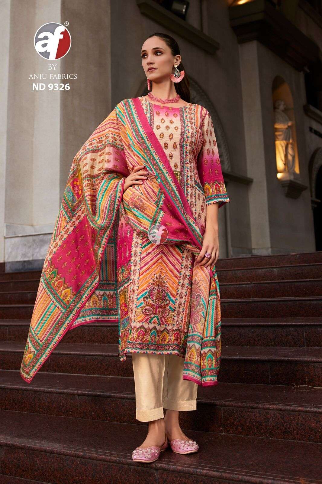 DESIGN NO-9326 BY ANJU FABRICS POSITION PRINT WITH HANDWORK KURTI PANT WITH DUPATTA 