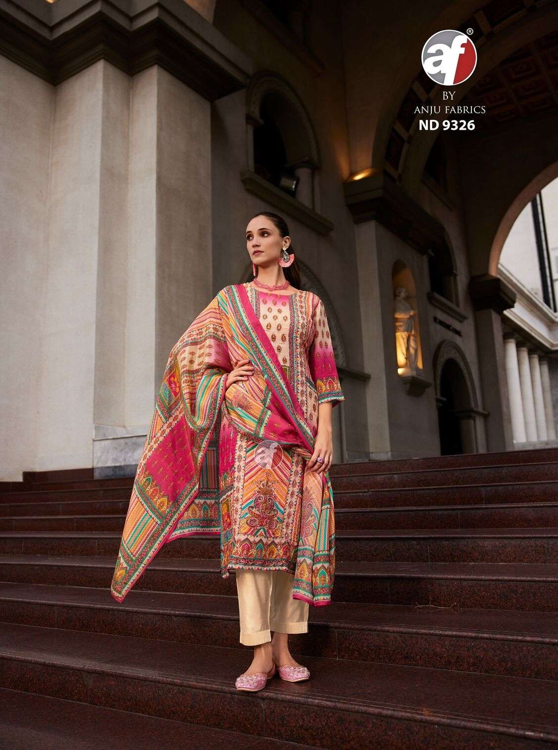 DESIGN NO-9326 BY ANJU FABRICS POSITION PRINT WITH HANDWORK KURTI PANT WITH DUPATTA 