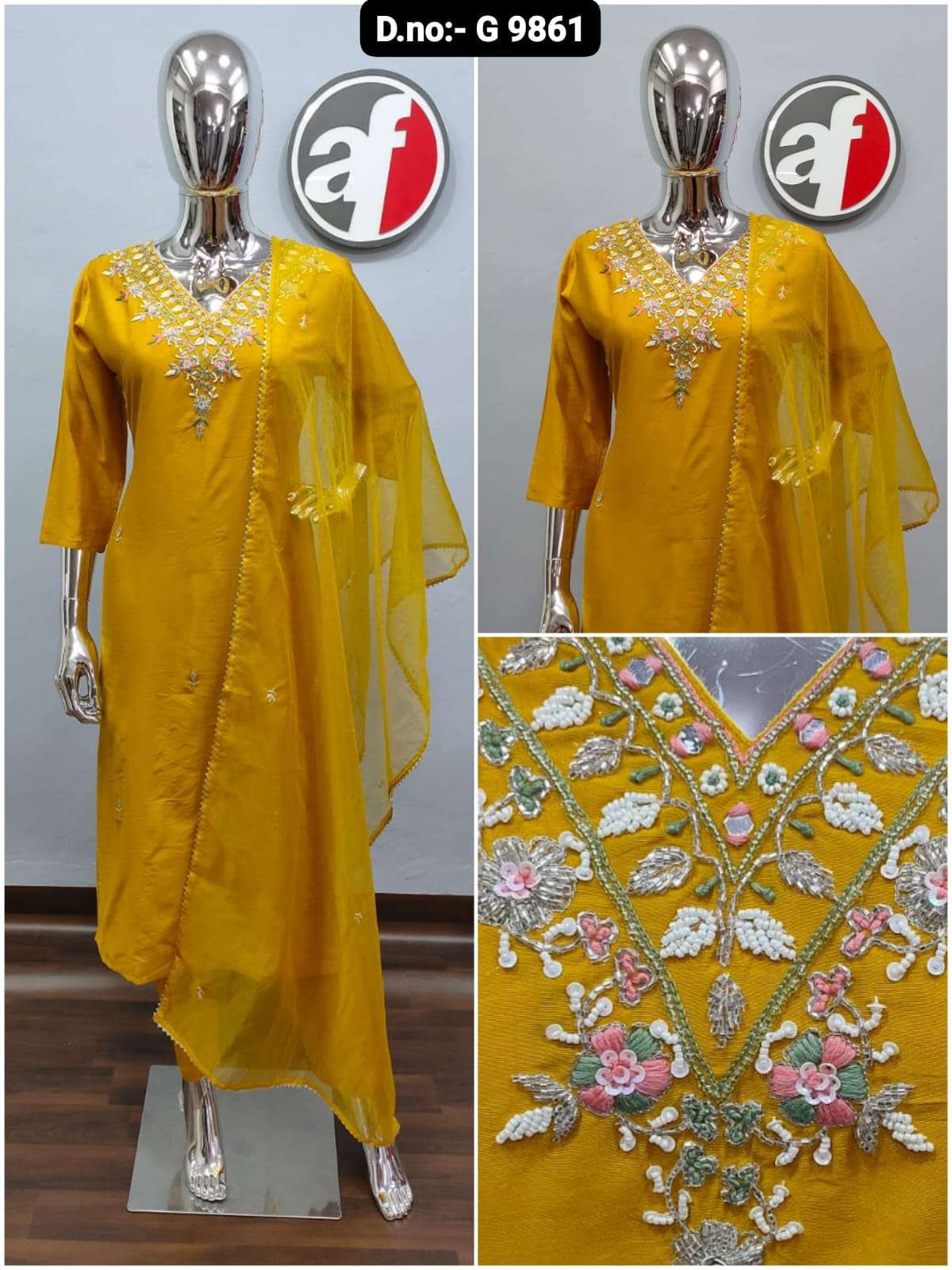 DESIGN NO-9861 BY ANJU FABRICS PURE DOLA SILK EMBROIDERY HANDWORK KURTI PANT WITH DUPATTA 