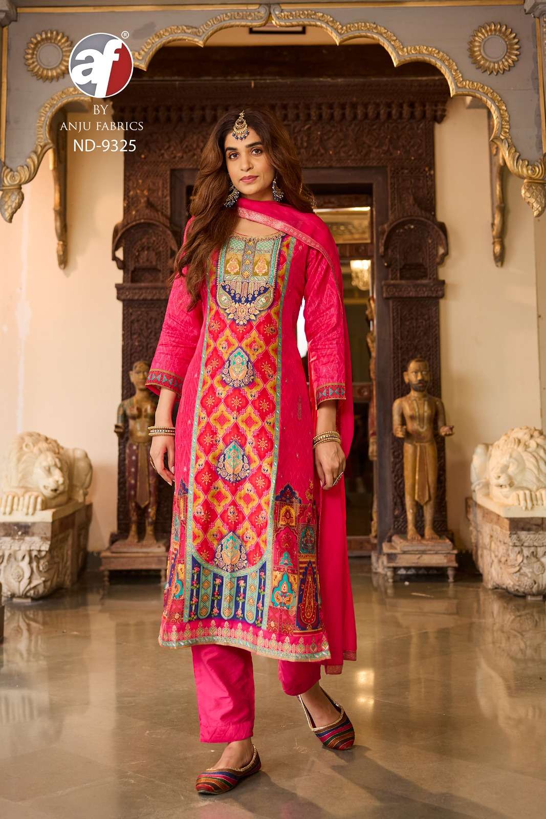 DESIGN NO. ND-9325 BY ANJU FABRICS RUSSIAN SILK HAND HIGHLIGHT WORK FESTIVAL WEAR 3 PCS SET