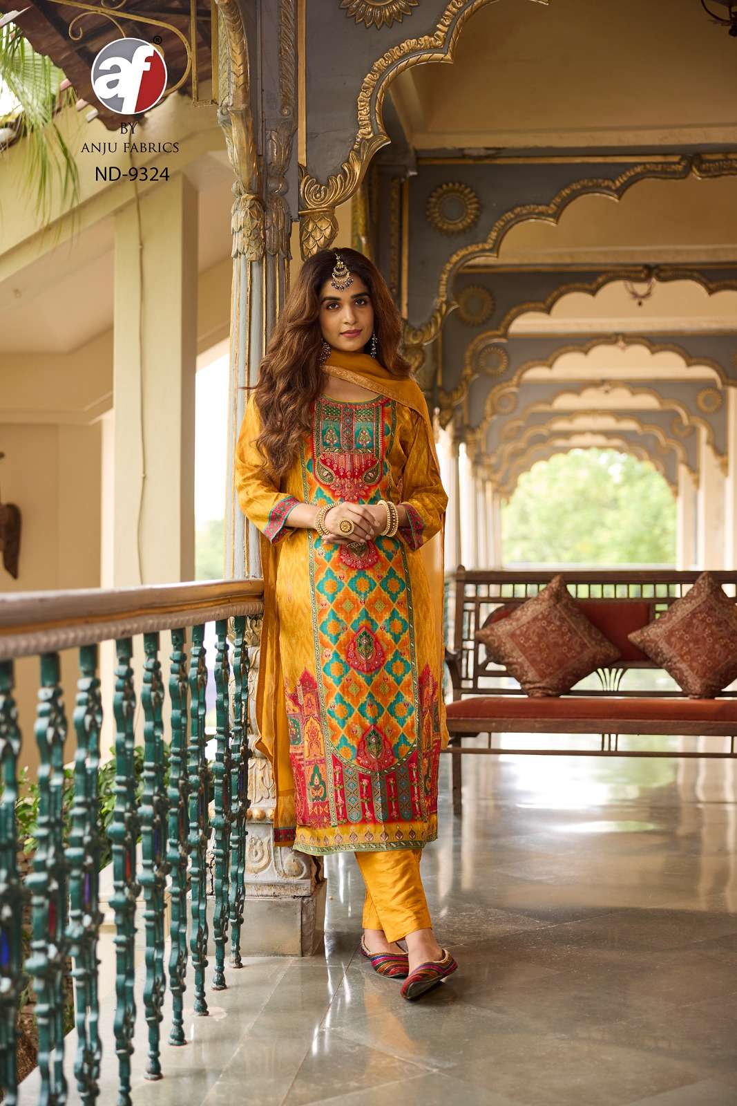 DESIGN NO. ND-9325 BY ANJU FABRICS RUSSIAN SILK HAND HIGHLIGHT WORK FESTIVAL WEAR 3 PCS SET