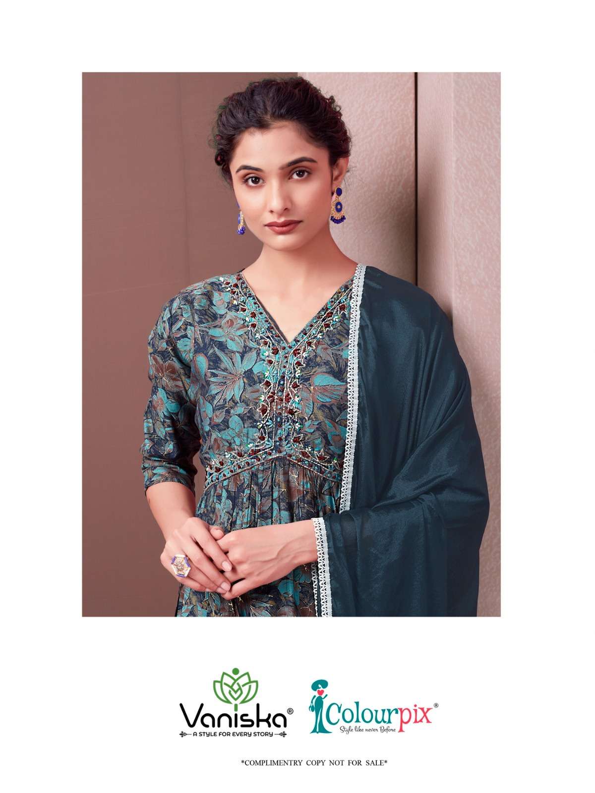 FASHION RANI BY VANISKA HEAVY FANCY MODAL CHANDERI PRINT GOWN STYLE KURTI PANT WITH DUPATTA 