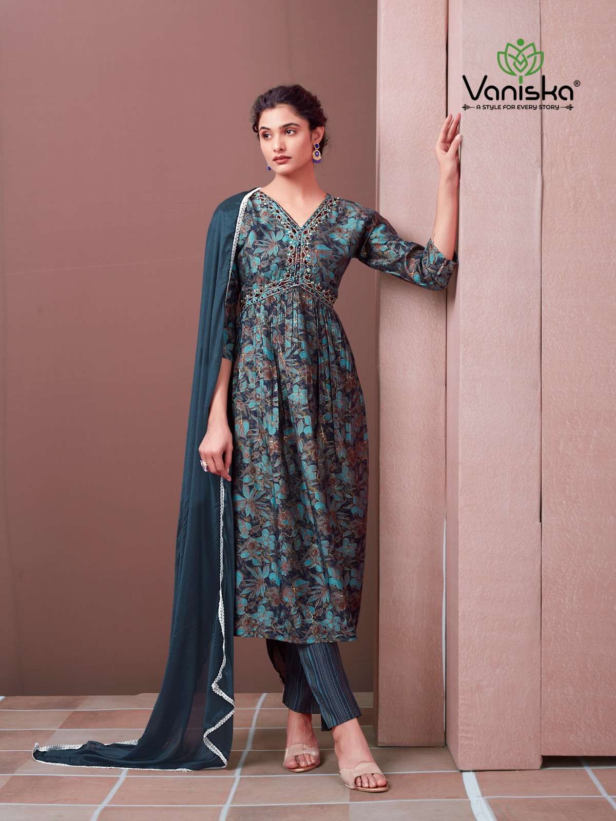 FASHION RANI BY VANISKA HEAVY FANCY MODAL CHANDERI PRINT GOWN STYLE KURTI PANT WITH DUPATTA 