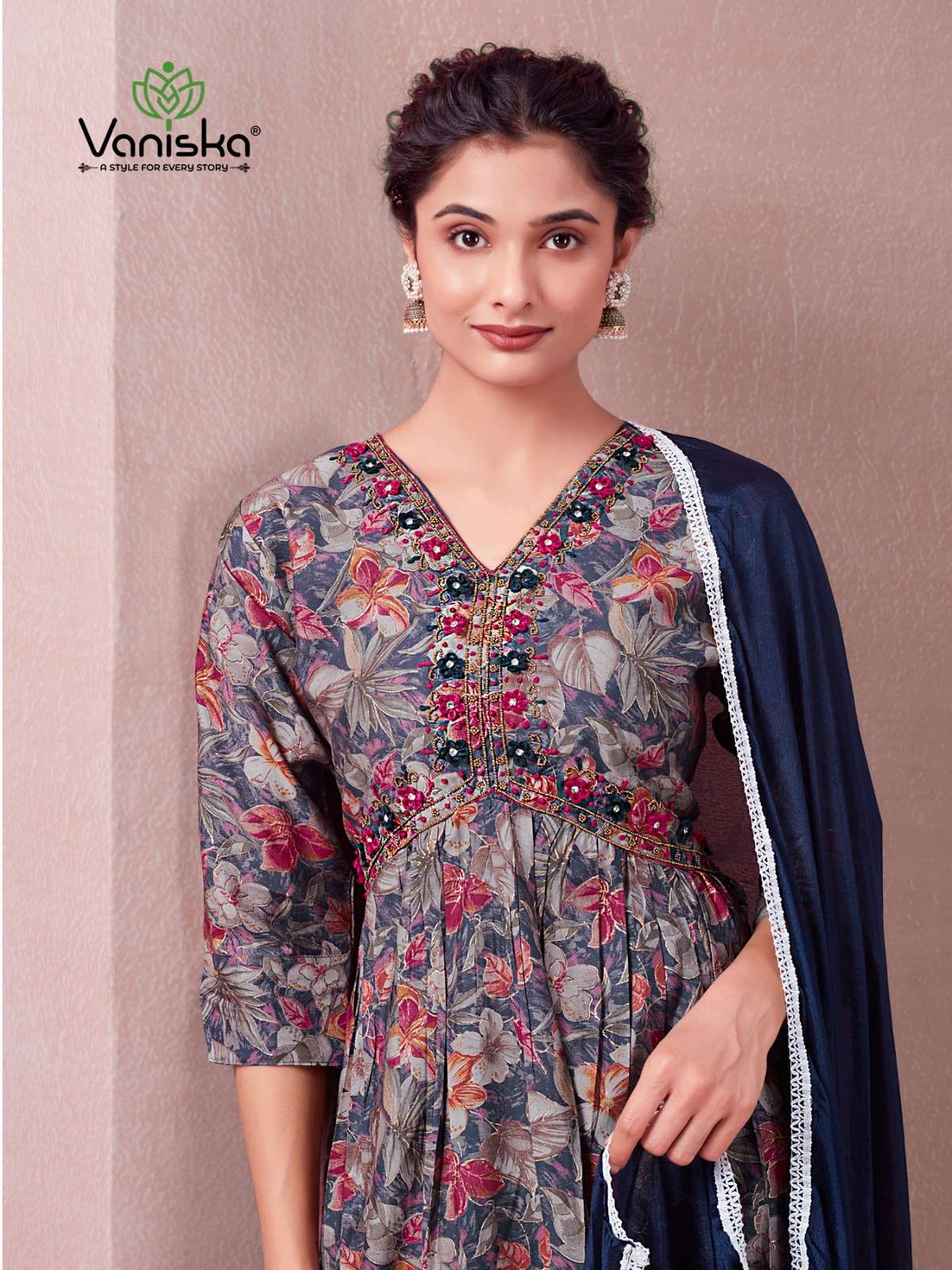 FASHION RANI BY VANISKA HEAVY FANCY MODAL CHANDERI PRINT GOWN STYLE KURTI PANT WITH DUPATTA 