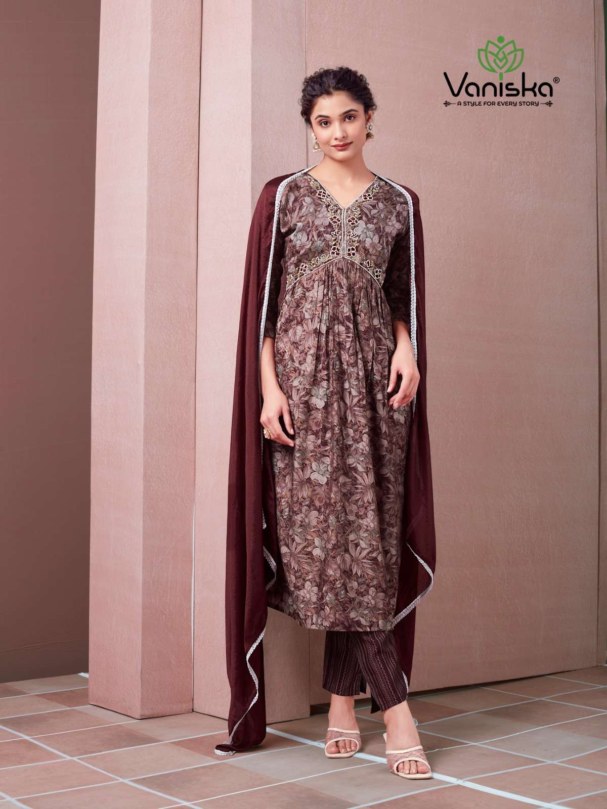 FASHION RANI BY VANISKA HEAVY FANCY MODAL CHANDERI PRINT GOWN STYLE KURTI PANT WITH DUPATTA 