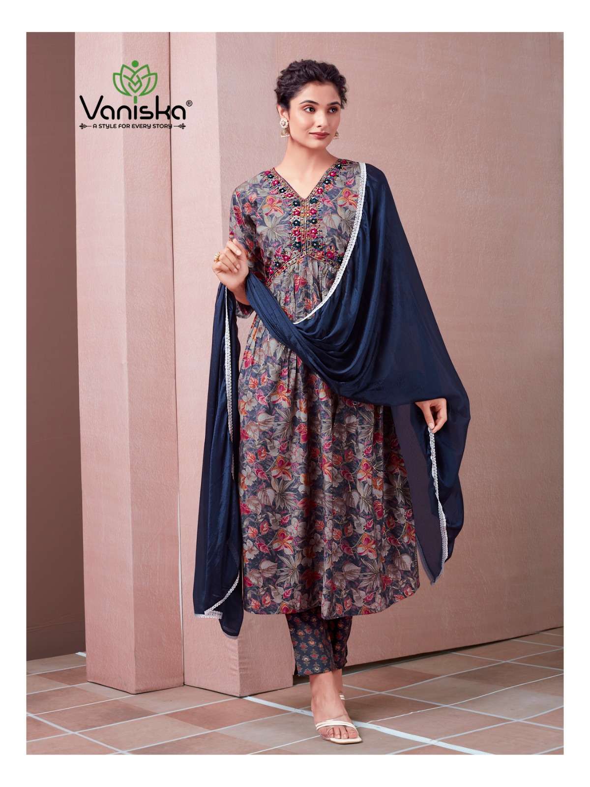 FASHION RANI BY VANISKA HEAVY FANCY MODAL CHANDERI PRINT GOWN STYLE KURTI PANT WITH DUPATTA 