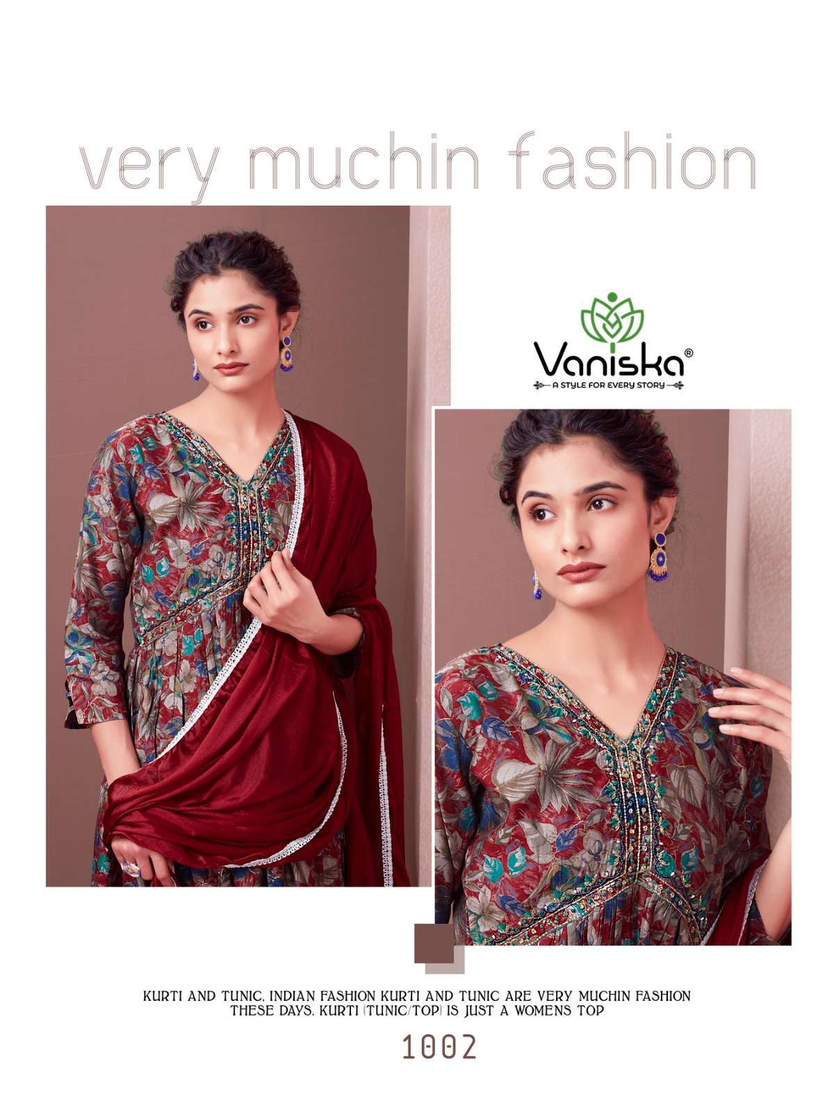 FASHION RANI BY VANISKA HEAVY FANCY MODAL CHANDERI PRINT GOWN STYLE KURTI PANT WITH DUPATTA 