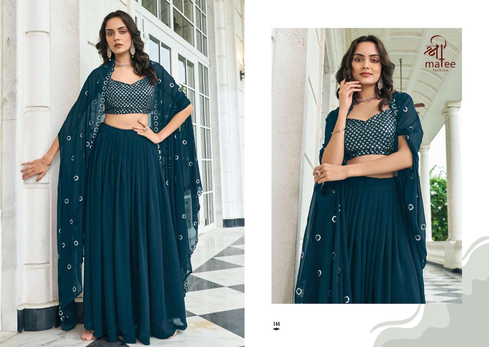 FIROZA BY SHREEMATEE FASHION PURE GEORGETTE EMBROIDERY WEDDING WEAR CROP TOP PLAZO WITH DUPATTA 